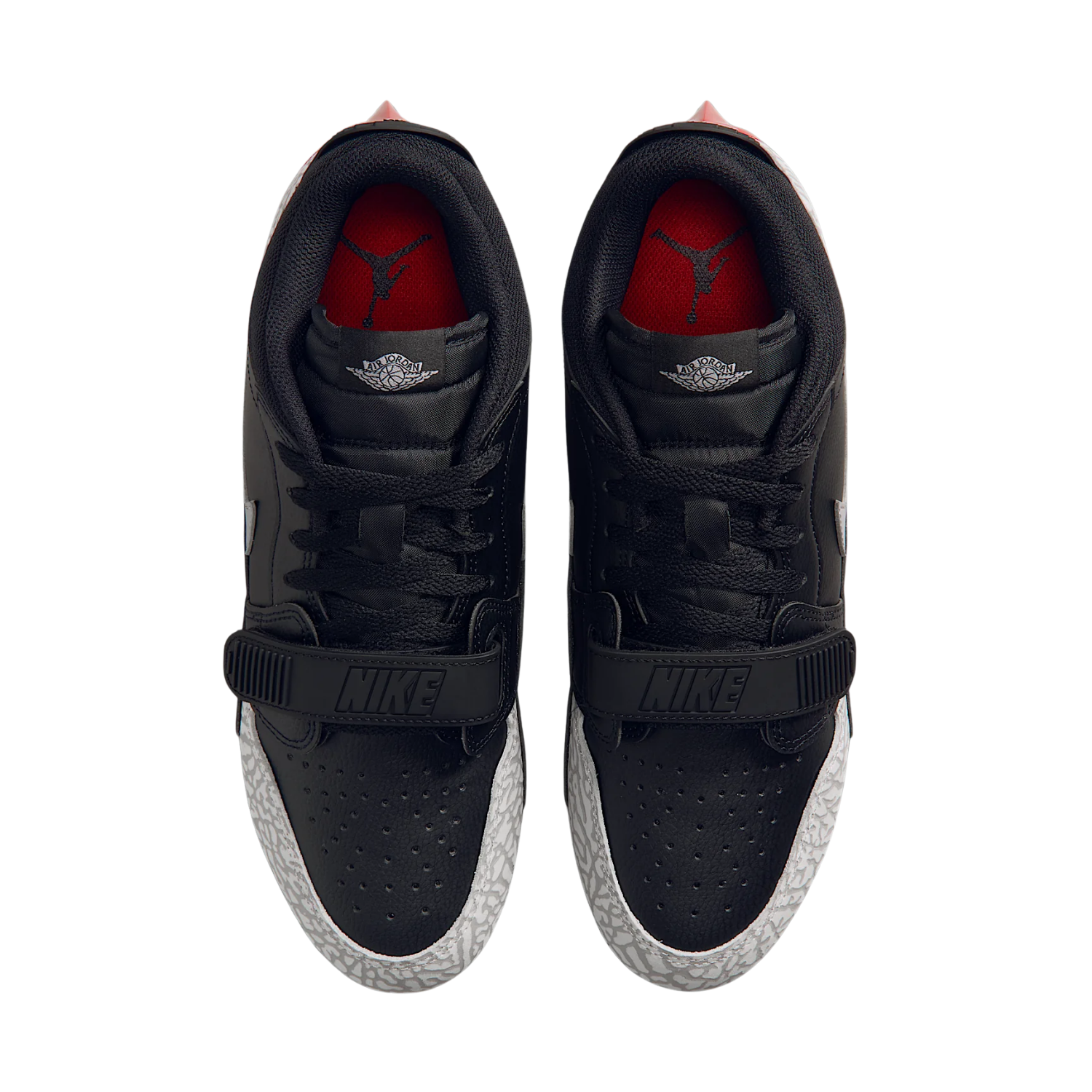 Jordan Legacy 312 Low TD cleats in black, top down view of the pair