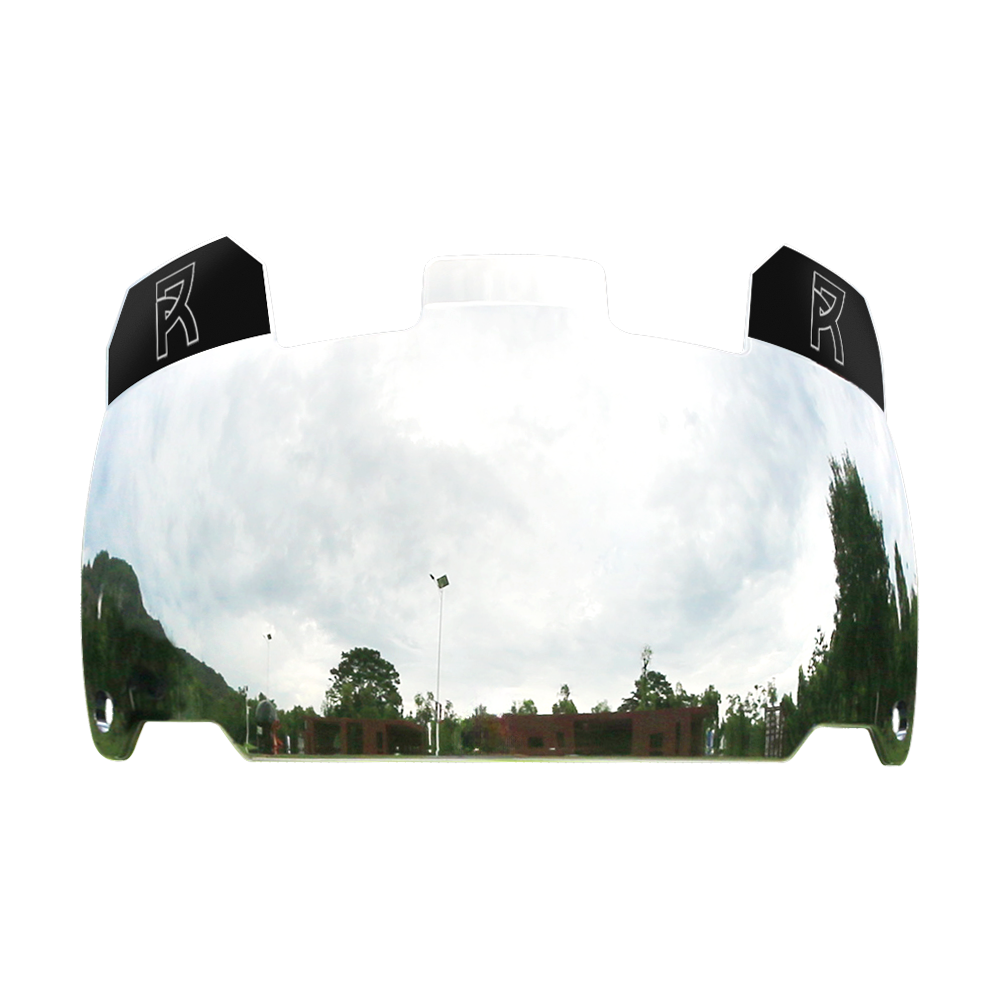 REYRR VISION CHROME MIRROR football visor with high-impact polycarbonate, anti-fog and scratch-resistant coating, quick release, and facemask attachment.