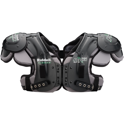 Riddell SPX AP 2024 football shoulder pads with Stac-Shoulder System and RipKord technology for linebacker, running back, and defensive back.
