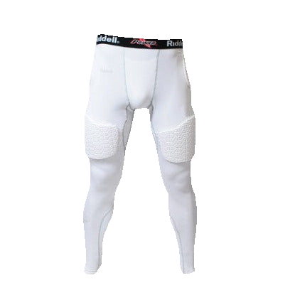 Riddell Five-Piece white full-length compression tights with integrated thigh and hip padding and elastic waistband
