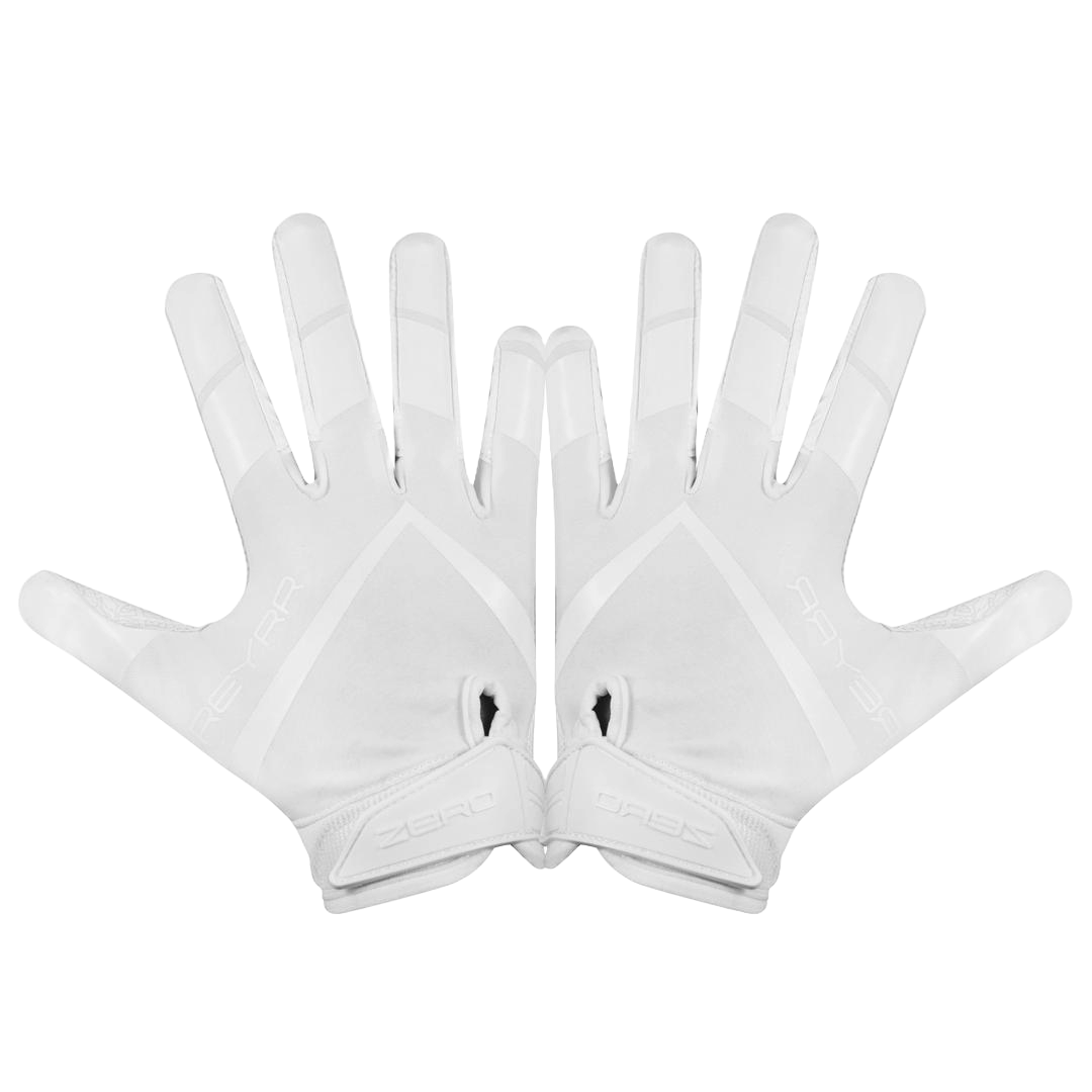 White Reyrr ZERO performance gloves with advanced silicone grip and breathable nylon back designed for athletes.