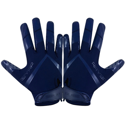 Pair of navy blue Reyrr Zero gloves with Reyrr GripTech technology for superior performance in football and floorball.