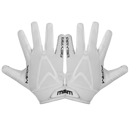 White IB MAX Floorball goalie gloves with Grip-Tech technology for superior grip and ventilation, designed for a snug fit and enhanced performance.