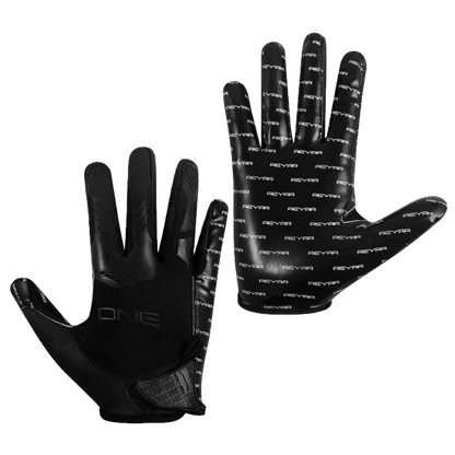 Pair of black Reyrr ONE gloves with GripTack Pro palm technology and breathable nylon back, designed for superior grip and comfort in athletic performance.