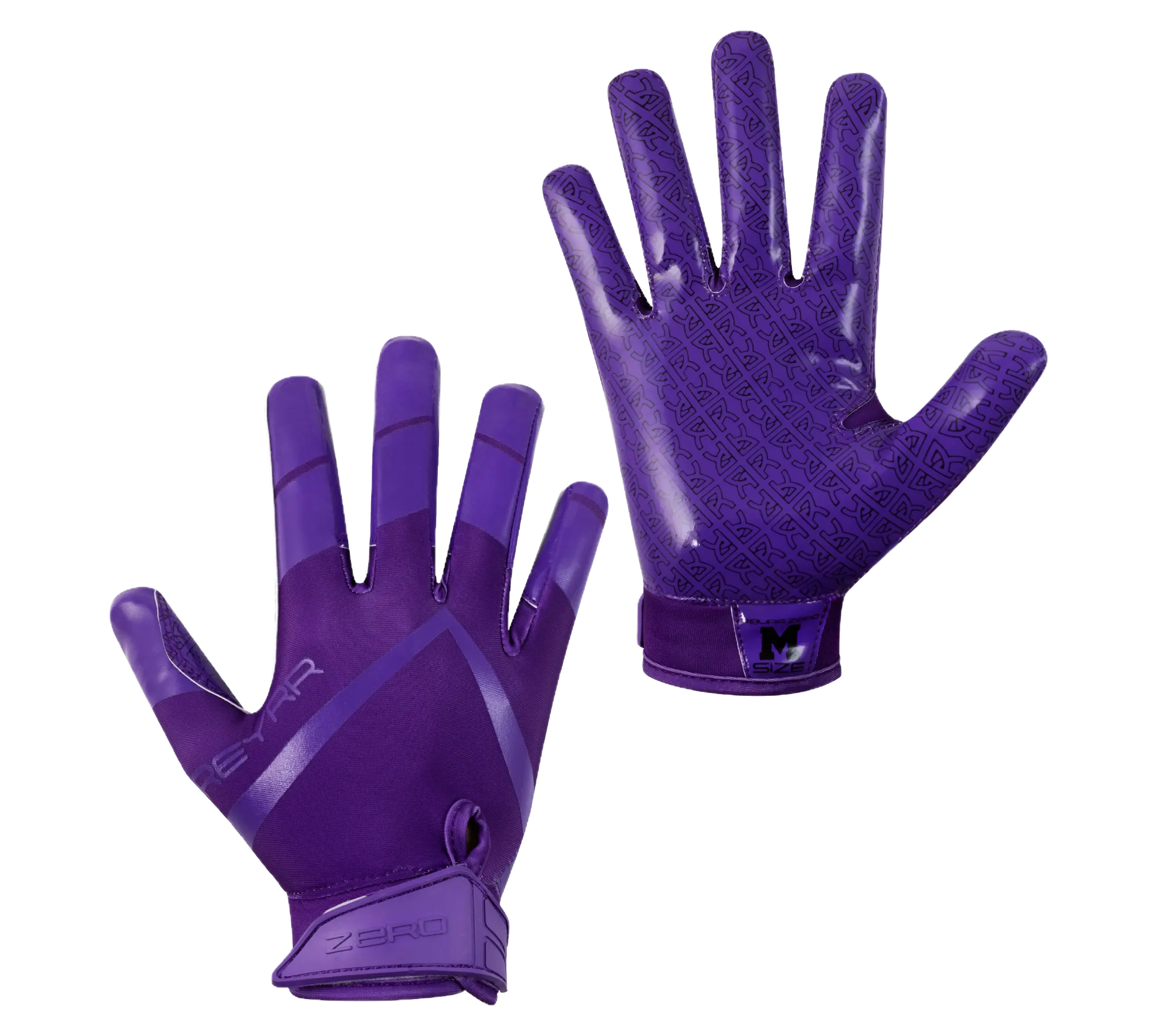 Purple Reyrr Zero gloves with silicone grip and breathable nylon back for football and floorball use.
