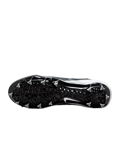 Nike Alpha Menace Varsity 4 footballsko med svart dobbsula och vit mellansula, designad för naturlig rörelse och dämpning.