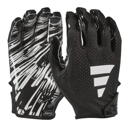 Black and white Adidas Freak 6.0 Padded receiver gloves with breathable fabric, padded protection, and adjustable wrist strap for secure fit.