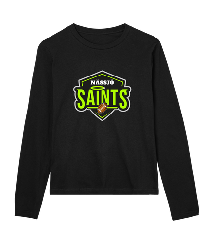 Nässjö Saints Women's black long sleeve tee in organic cotton with logo print