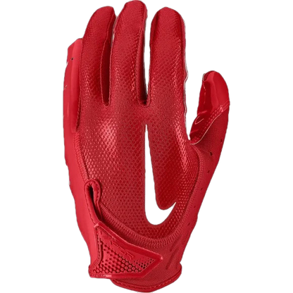Red Nike Vapor Jet 7 football glove with breathable back, Magnigrip+ palm, and adjustable cuff for secure fit