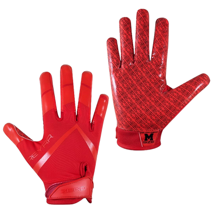 Red Reyrr Zero gloves with grip-enhancing pattern and wrist strap, medium size, designed for football and floorball players