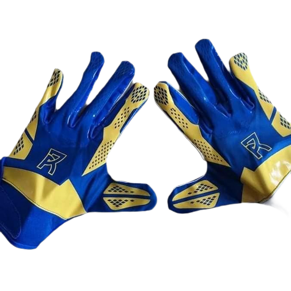 Navy and gold football top gloves